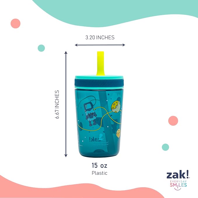 Zak Designs St. Jude Kelso Toddler Tumblers For Travel or At Home, 15oz 2-Pack Durable Plastic Sippy Cups With Leak-Proof Design is Perfect For Kids (Space and Smiles) - Image 9