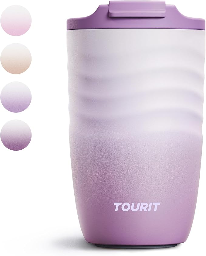 TOURIT 12 oz Travel Coffee Mug, Insulated Stainless Steel Travel Mug with Lid, Leak-Proof Double-Wall Vacuum Tumbler, Reusable Coffee Cup - Lilac by TOURIT