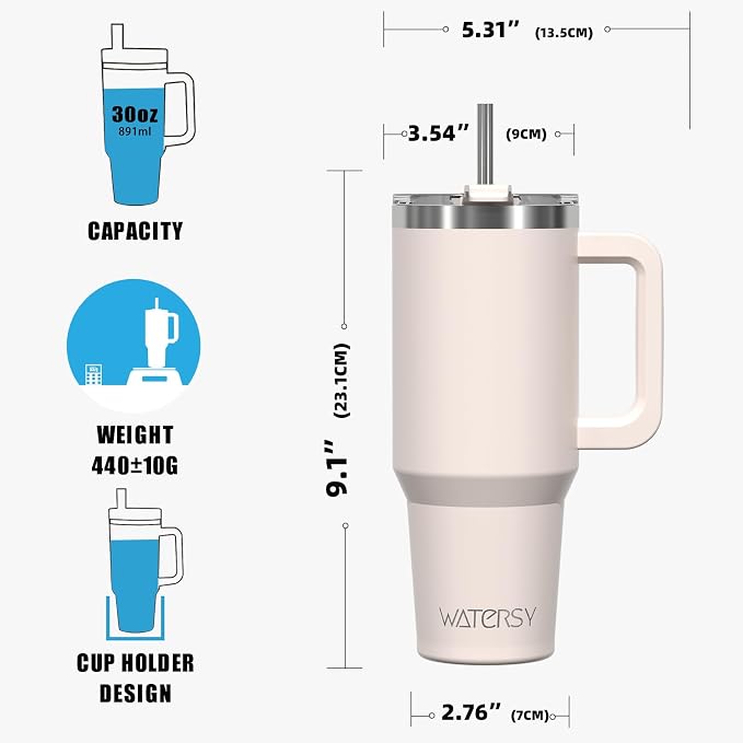 30 oz Tumbler with Handle,Tumbler with Lid and Straw,Double Wall Insulated Cup Stainless Steel Travel Mug(Cold for 34 Hours),Water Bottle for Iced Tea,Coffee,Cold Beverages(Ivory Beige) - Image 8