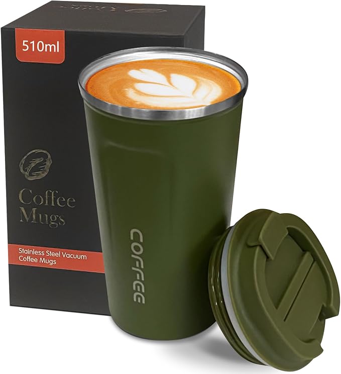 YINBAOGE Insulated Travel Coffee Mug, Spill & Leak Proof, Portable To Go Camping Stainless Steel Coffee Tumbler, Reusable Thermal Coffee Cup with Lid for Hot & Cold Drinks (2nd-Green, 17 OZ) by YINBAOGE