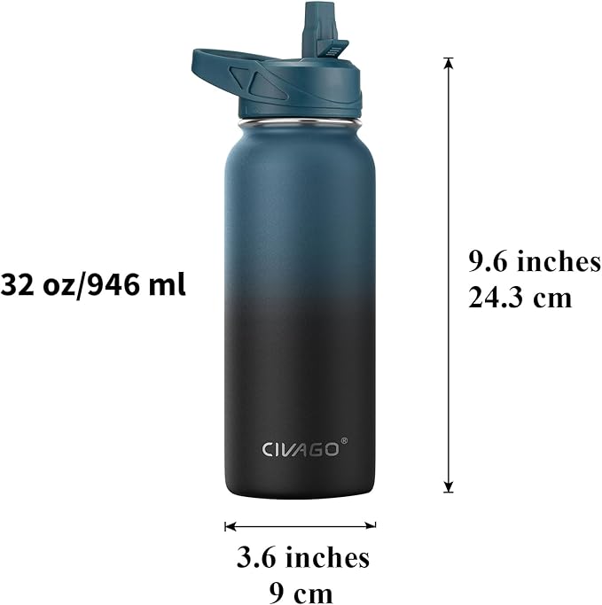 CIVAGO 32 oz Insulated Water Bottle With Straw, Stainless Steel Sports Water Cup Flask with 3 Lids (Straw, Spout and Handle Lid), Wide Mouth Travel Thermal Mug, Dark Rainbow - Image 4