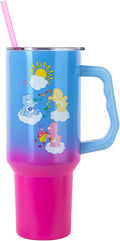 Silver Buffalo Care Bears Featuring Grumpy Bear, Funshine, and Love-A-Lot Bear Heart Showers Ombre Double Walled Stainless Steel Tumbler with Handle and Straw, Fits in Standard Cup Holder, 40 Ounces by SilverBuffalo