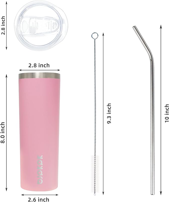 BJPKPK Skinny Insulated Tumbler, Stainless Steel Reusable Slim Insulated Travel Coffee Cup with Lid,Light Pink,20oz | Skinny, Reusable, Slim, Insulated, Travel Coffee Cup, with Lid - Image 3