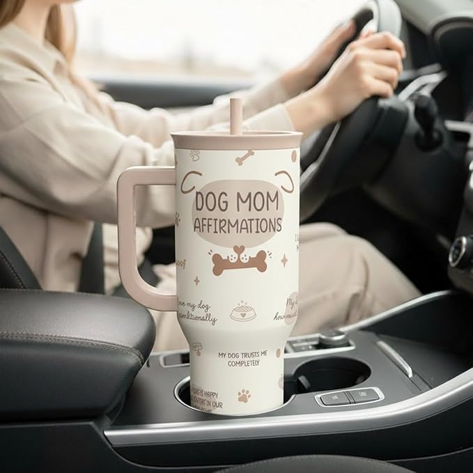 SANDJEST Dog Mom 40oz Tumbler With Handle and Straw, Dog Mom Affirmation Insulated Stainless Steel Travel Coffee Mug for Women Girls Pet Lovers, Gift Idea for Birthday Christmas Mothers Day - Image 6