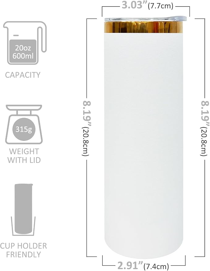 20 oz Skinny Tumblers Stainless Steel Tumbler with Lid and Straw Double Wall Vacuum Insulated Coffee Mug 20oz Powder Coated Cup for Hot and Cold Drinks(White,8 pack) - Image 2