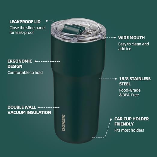 BJPKPK Insulated Tumbler with Lid,24oz Stainless Steel Tumbler,Double Wall Travel Coffee Mug Thermal cup,Keep Drinks Cold and Hot,Dark Green - Image 2