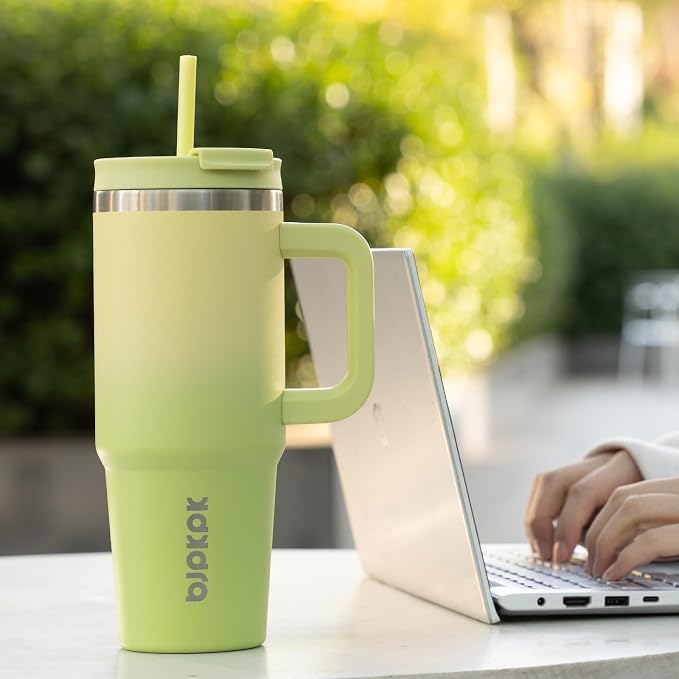 BJPKPK Tumbler With Handle And Straw 40oz Insulated Tumbler Cups With Lid Stainless Steel Travel Coffee Mug,Lime - Image 5