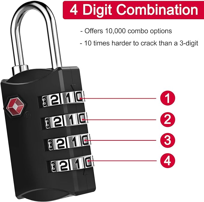 ZHEGE Luggage Lock for Train 4 Pack, 1 Cable, TSA Approved Travel Cable Lock - Image 4
