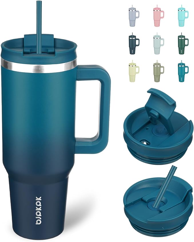 BJPKPK 40 oz Tumbler With Handle Insulated Tumblers With Lid And Straw Stainless Steel Thermal Cup,Indigo Black by BJPKPK