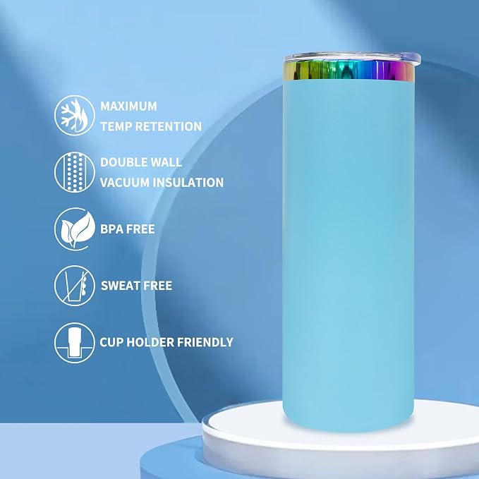 20 oz Skinny Tumblers Stainless Steel Tumbler with Lid and Straw Double Wall Vacuum Insulated Coffee Mug 20oz Powder Coated Cup for Hot and Cold Drinks(Color Mix B,4 pack) - Image 6