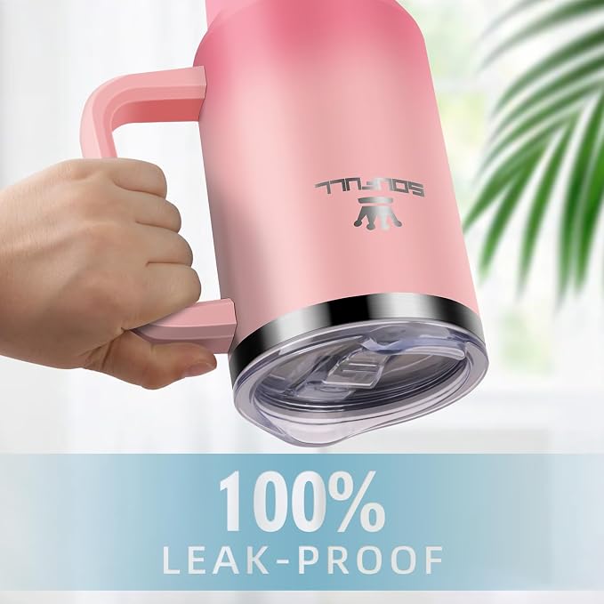 40 oz Tumbler with Handle and Straw Lid, 100% Leak-proof Travel Coffee Mug, Stainless Steel Insulated Cup for Hot and Cold Beverages, Keeps Cold for 34Hrs or Hot for 10Hrs, Dishwasher Safe (PinkRed) - Image 3