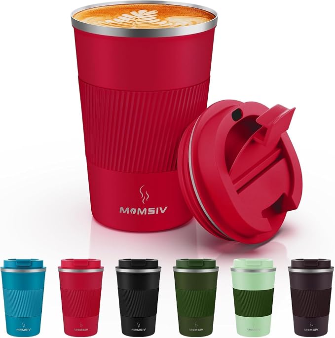 MOMSIV 12oz Travel Mug, Insulated Coffee Cup with Leakproof Lid, Vacuum Stainless Steel Double Walled Reusable Tumbler for Hot and Cold Water Coffee and Tea by MOMSIV