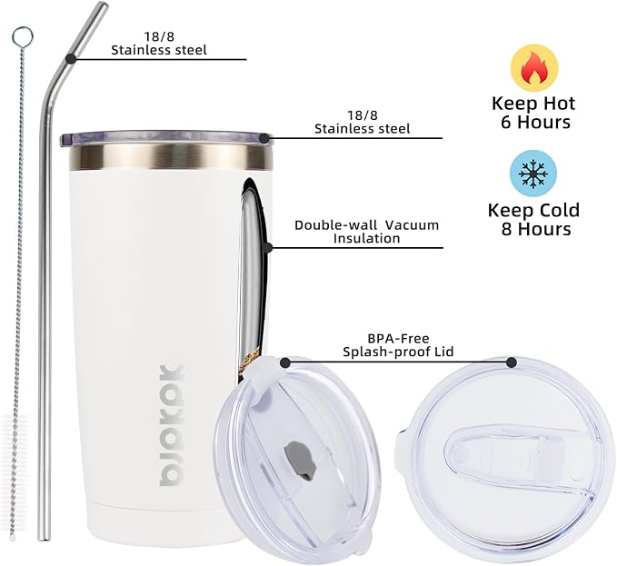 BJPKPK White Stainless Steel Tumbler With Lid And Straw 20 oz Insulated Tumblers Thermal Cup For Hot And Cold Drinks - Image 2
