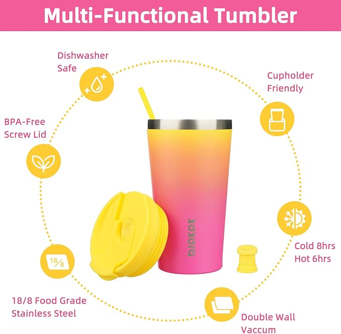 BJPKPK 18oz Stainless Steel Insulated Tumbler With lid And Straw Travel Coffee Thermal Tumblers Cup For Women And Men,Pink Yellow Rose - Image 3