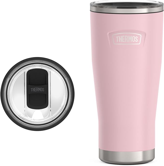 THERMOS ICON SERIES, Stainless Steel Cold Tumbler with Slide Lock, 24 Ounce, Sunset Pink by Thermos