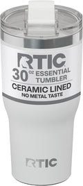 RTIC 20oz Essential Tumbler with Lid, Ceramic Lined, Insulated, Stainless Steel, Metal, Double Wall Vacuum-Insulation, Travel Cup for Iced Coffee, Tea, Hot and Cold Drink, White by RTIC