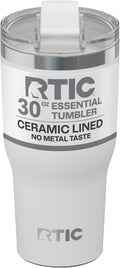 RTIC 30oz Essential Tumbler with Lid, Ceramic Lined, Insulated, Stainless Steel, Metal, Double Wall Vacuum-Insulation, Travel Cup for Iced Coffee, Tea, Hot and Cold Drink, White by RTIC