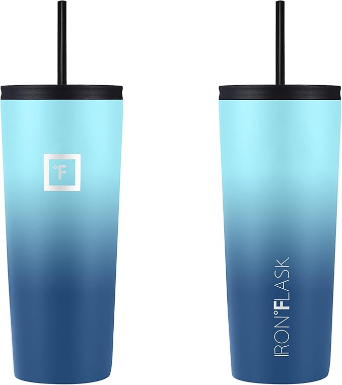IRON °FLASK Classic Tumbler - Vacuum Insulated Stainless Steel Water Bottle, Double Walled, Drinking Cup, Insulated Travel Mug (Blue Waves, 24 oz Solid Lid) - Image 3