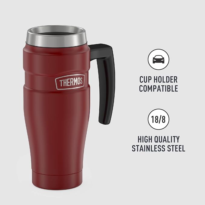 THERMOS Stainless King Vacuum-Insulated Travel Mug with Handle - 16oz, Rustic Red, Thermos Tumbler for Hot/Cold Drinks, Leak-Proof & Sweat-Proof Stainless Steel Coffee Mug with Lid (Pack of 4) - Image 4