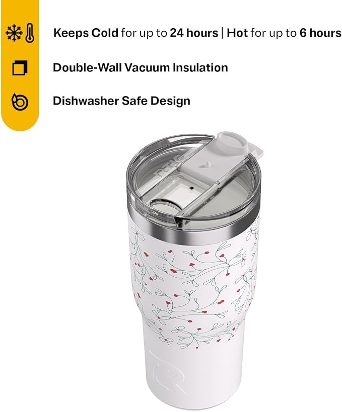 RTIC 30oz Essential Tumbler with Lid, Ceramic Lined, Insulated, Stainless Steel, Metal, Double Wall Vacuum-Insulation, Travel Cup for Iced Coffee, Tea, Hot and Cold Drink, Mistletoe - Image 3