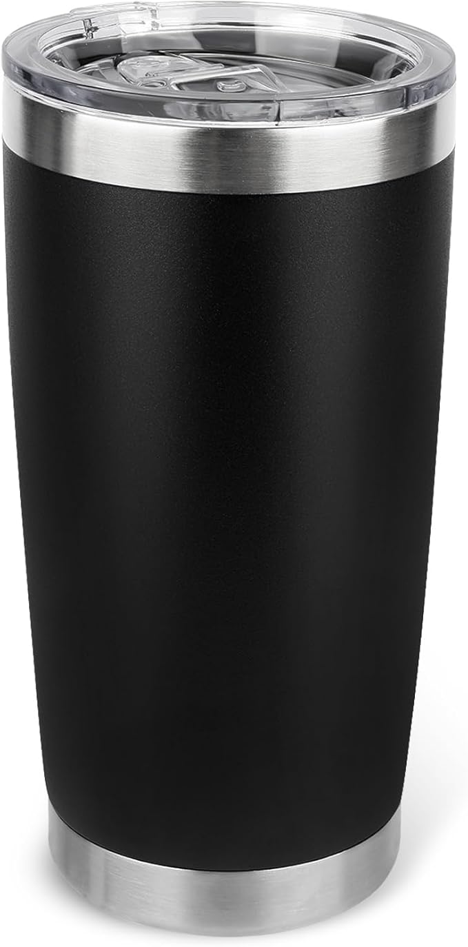 20oz Stainless Steel Tumbler with Lid, Travel Mug - Double Wall Vacuum Powder Coated Cup - Black, 1 Pack by Unknown