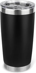 20oz Stainless Steel Tumbler with Lid, Travel Mug - Double Wall Vacuum Powder Coated Cup - Black, 1 Pack by Unknown