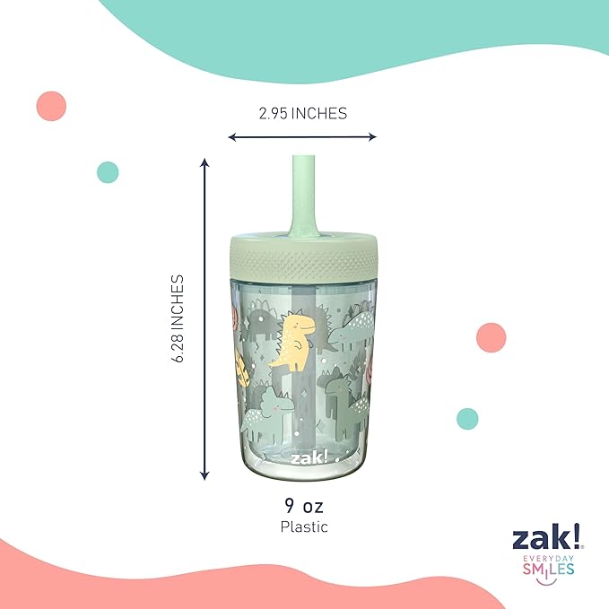 Zak Designs Capri Toddler Tumblers For Travel or At Home, 9oz 2-Pack Double Wall Plastic Sippy Cups With Leak-Proof Design is Perfect For Kids (Dino Buddies, Bubble Bay) - Image 9