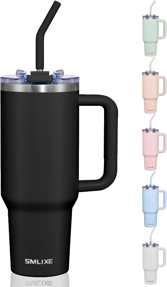 COKTIK 40 oz Tumbler With Handle and Straw, Insulated Tumbler With Leakproof Lids, Stainless Steel|BPA-Free, Cold for 24 H (Black) by coktik