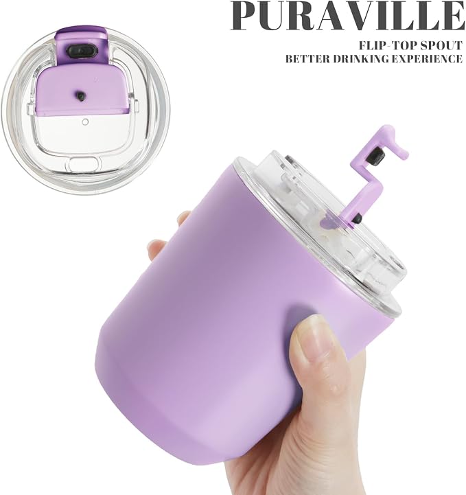 Puraville Insulated Tumblers with Lid, 10 oz Travel Coffee Mug Stainless Steel Vacuum Cup, Leak Proof Reusable Double Walled Coffee Tumbler for Iced and Hot Drinks, Lilac - Image 5