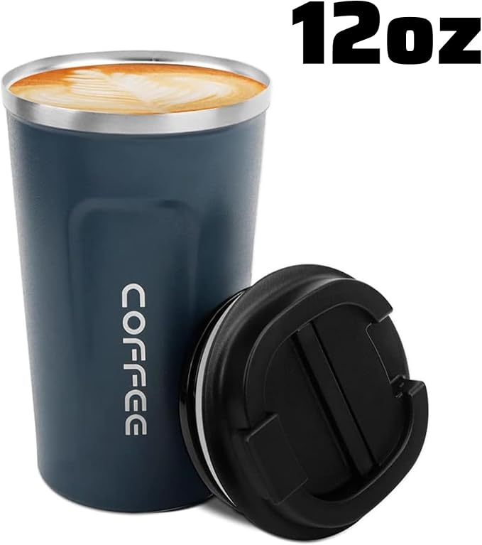 MOMSIV 12oz Travel Mug, Insulated Coffee Cup with Leakproof Lid, Vacuum Stainless Steel Double Walled Reusable Tumbler for Hot and Cold Water Coffee and Tea In Travel and Car Blue - Image 8