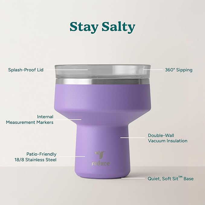 REDUCE Saltini 16 oz Cocktail Tumbler - Insulated Margarita Tumbler with Lid - Keeps Drinks Cold for 10 Hours - 360 Sippable Martini Glass Alternative - Shatterproof, Perfect for Parties-Purple Punch - Image 3