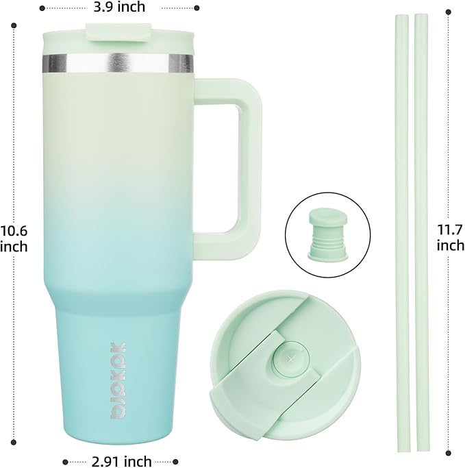 BJPKPK 40 oz Insulated Tumbler With Lid And Straw Stainless Steel Tumblers Cup With Handle For Women And Men,Mint - Image 3