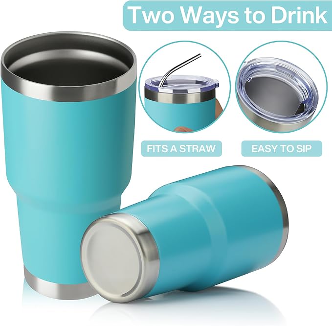 MEWAY 30oz Insulated Tumbler With Lids and Straws,Stainless Steel Double Vacuum Coffee Tumbler Cup, Brush, Durable Powder Coated Coffee Cup for Cold & Hot Drinks(Light Blue,8 PACK) - Image 3