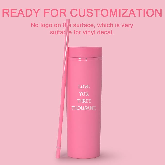 sweet grain Skinny Tumblers with Lids and Straws(6 Pack) - 16oz Matte Pastel Colored Skinny Acrylic Tumblers, Double Wall Plastic Tall Skinny Tumblers Bulk for Cold Hot Drinks - Pink - Image 5