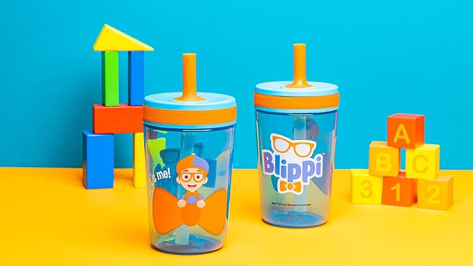 Zak Designs Blippi Kelso Toddler Cups For Travel or At Home, 15oz 2-Pack Durable Plastic Sippy Cups With Leak-Proof Design is Perfect For Kids (Blippi) - Image 9