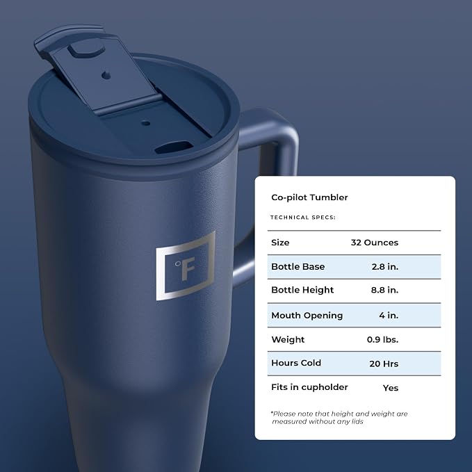 IRON °FLASK Co-Pilot Insulated Mug w/Straw & Flip Cap Lids - Cup Holder Bottle for Hot, Cold Drink - Leak-Proof - Water, Coffee Portable Travel Mug - Twilight Blue, 32 Oz - Image 9