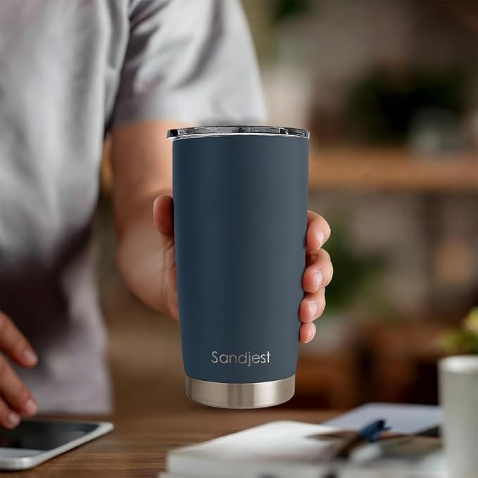 SANDJEST Stainless Steel Tumbler 20 oz, Double Wall Vacuum Insulated Mug with Lid, Travel Coffee Cup for Women Men Friends, Birthday Christmas (Deep Sea Blue) - Image 7