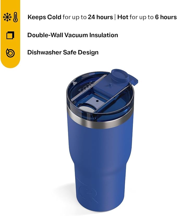 RTIC 20oz Essential Tumbler with Lid, Ceramic Lined, Insulated, Stainless Steel, Metal, Double Wall Vacuum-Insulation, Travel Cup for Iced Coffee, Tea, Hot and Cold Drink, Cobalt - Image 2