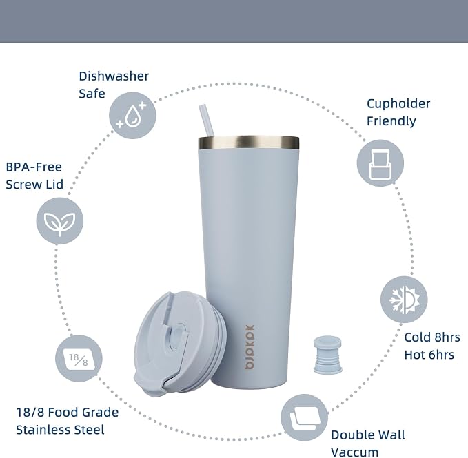 BJPKPK 26oz Stainless Steel Insulated Tumbler With lid And Straw Travel Coffee Thermal Tumblers Cup For Women And Men,Modern Blue - Image 3