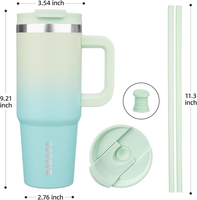 BJPKPK Insulated Tumblers With Handle And Straw 30 oz Stainless Steel Tumbler Cups With Lid,Mint - Image 3