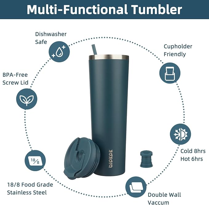 BJPKPK 34oz Stainless Steel Insulated Tumbler With lid And Straw Travel Coffee Thermal Tumblers Cup For Women And Men,Navy Blue - Image 3