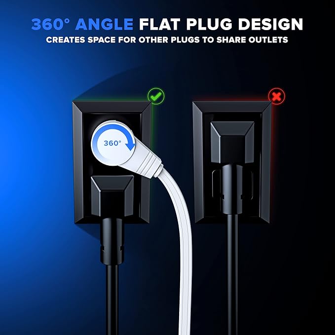 Maximm Cable 3 Ft 360° Rotating Flat Plug Extension Cord/Wire, 16 AWG Multi 3 - Image 7