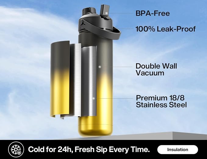 POWCAN 26 oz Insulated Water Bottle with 2-in-1 Straw and Spout Lid, Keep Cold 24H, Leak-Proof, Fits in Car Cup Holder, Stainless Steel Water Bottle for Sports, Travel, Gym, and School (King) - Image 3