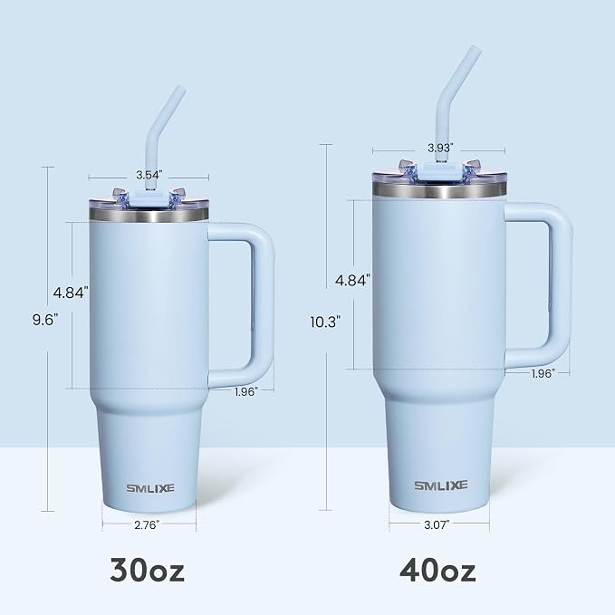 30 oz Tumbler with Handle, Tumbler with Lid and Straw, Double Wall Vacuum Insulated Travel Mug Stainless Steel Tumbler for Hot and Cold, Cupholder Friendly (Blue) - Image 4