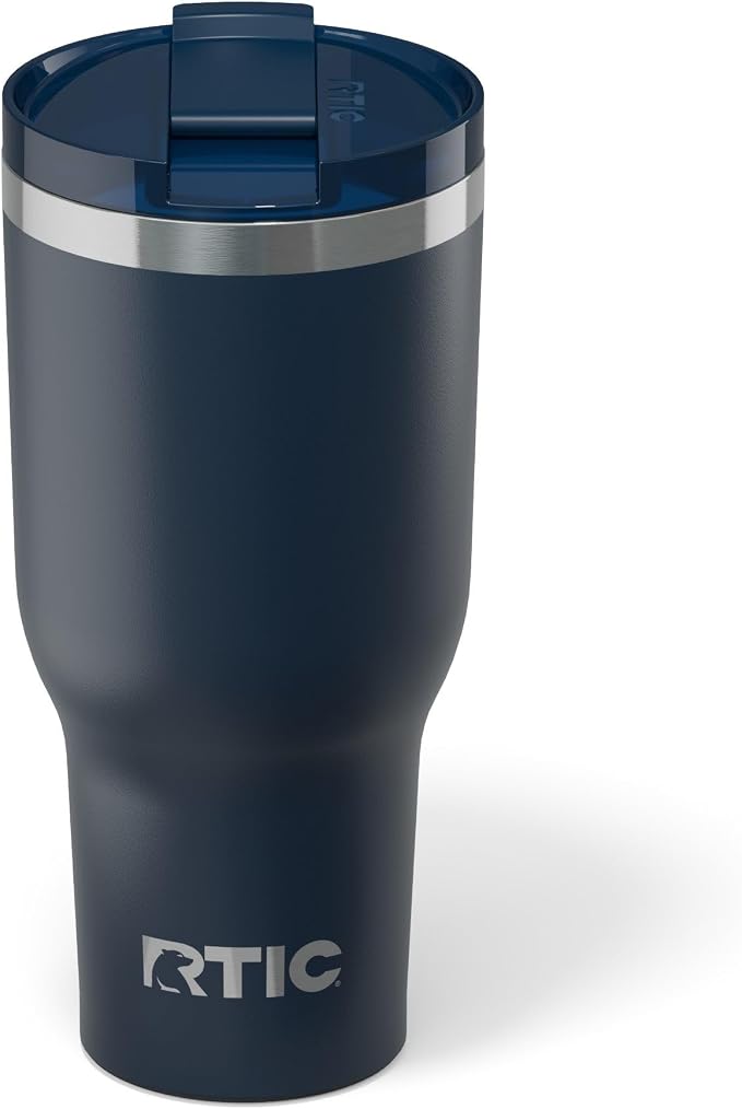 RTIC 40oz Essential Tumbler with Lid, Ceramic Lined, Insulated, Stainless Steel, Metal, Double Wall Vacuum-Insulation, Travel Cup for Iced Coffee, Tea, Hot and Cold Drink, Navy by RTIC