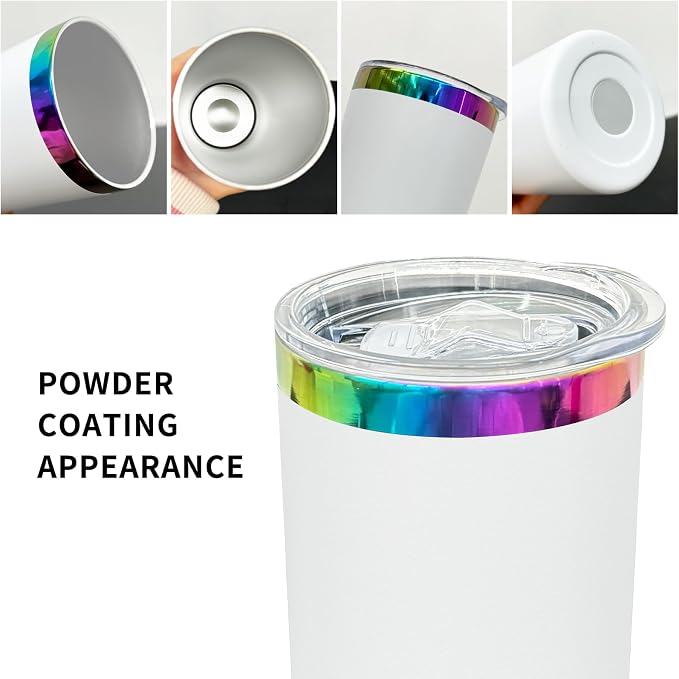 20 oz Skinny Tumblers Stainless Steel Tumbler with Lid and Straw Double Wall Vacuum Insulated Coffee Mug 20oz Powder Coated Cup for Hot and Cold Drinks(White,8 pack) - Image 3