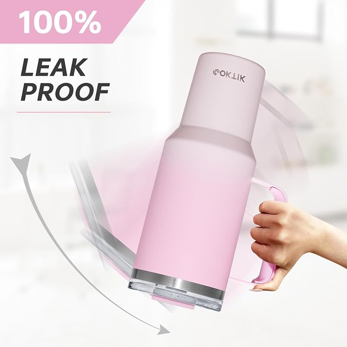 COKTIK 40 oz Tumbler With Handle and Straw, Insulated Tumbler With Leakproof Lids, Stainless Steel|BPA-Free, Cold for 24 H (Sakura) - Image 3