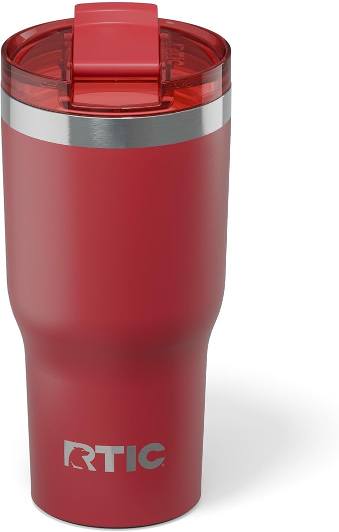 RTIC 20oz Essential Tumbler with Lid, Ceramic Lined, Insulated, Stainless Steel, Metal, Double Wall Vacuum-Insulation, Travel Cup for Iced Coffee, Tea, Hot and Cold Drink, Flag Red by RTIC