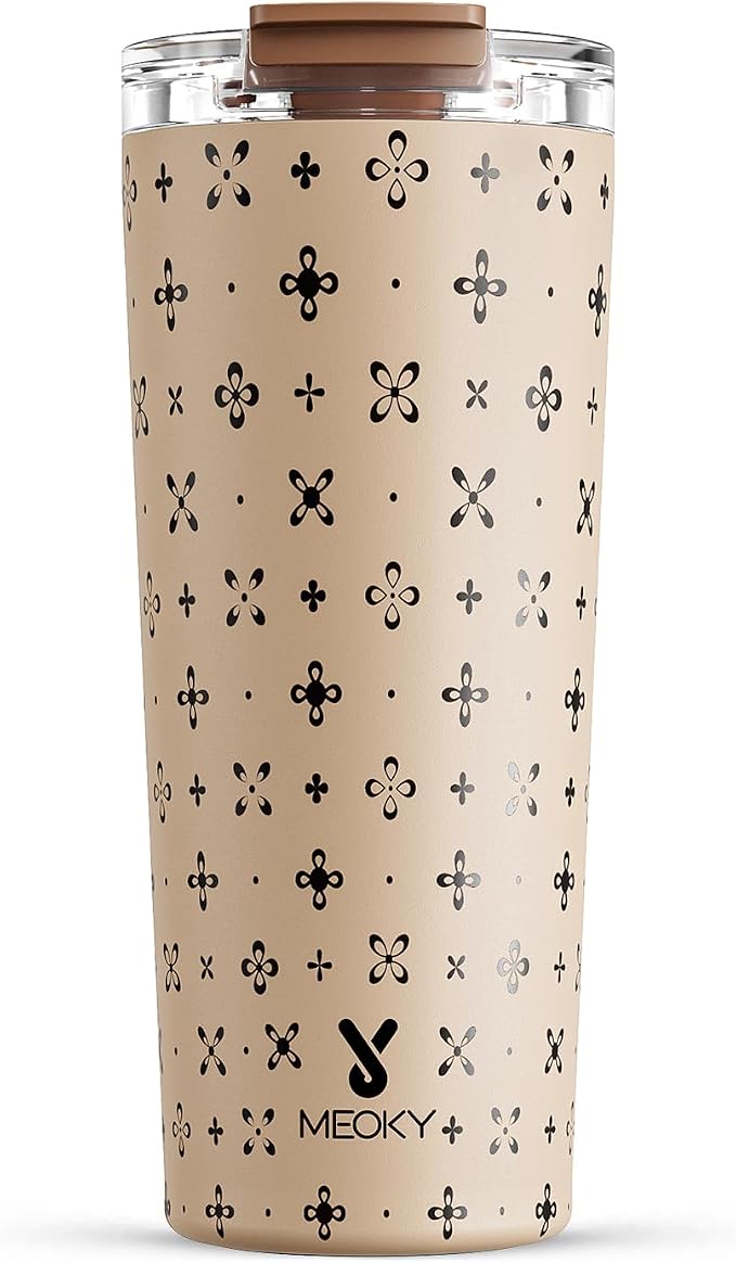 Meoky 24 oz Travel Coffee Mug with Leak-proof Lid, Stainless Steel Insulated Coffee Tumbler, Keeps Hot for 8 Hours or Cold for 24 Hours, Fits in Car Cup Holder (Mocha Cross) by MEOKY