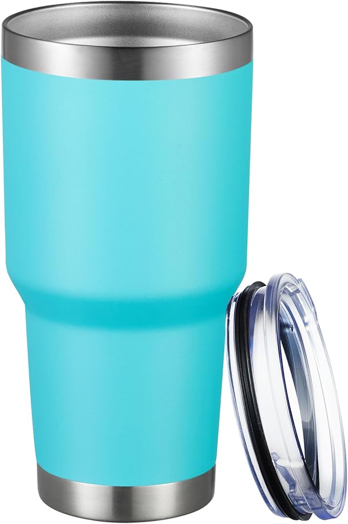 MEWAY 30oz Tumbler Double Wall Vacuum Insulated Travel Mug, Stainless Steel Tumbler with Lid, Durable Powder Coated Insulated Coffee Cup for Cold & Hot Drinks (Lake Blue,1 PACK) by MEWAY